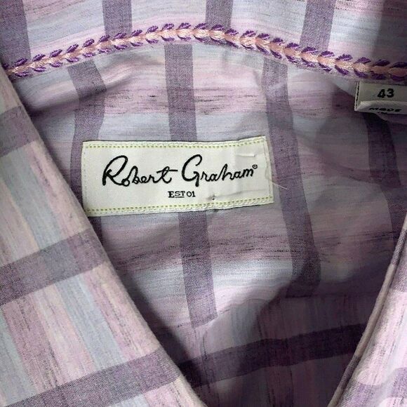 Robert Graham Button Up Shirt 43 17 Heathered Purple Checkered Long Sleeves - Picture 5 of 6